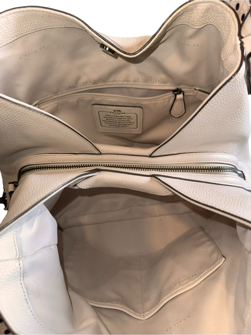Coach Edie 31 Bandana Rivets Pebble Leather Shoulder Bag, Chalk White - Picture 9 of 13